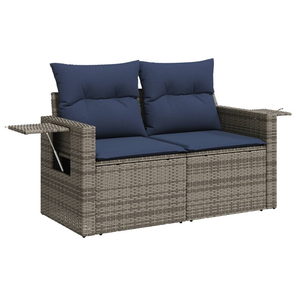 11 db szürke polyrattan kerti kanapégarnitúra párnákkal 6