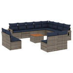 13 db szürke polyrattan kerti kanapégarnitúra párnákkal 2