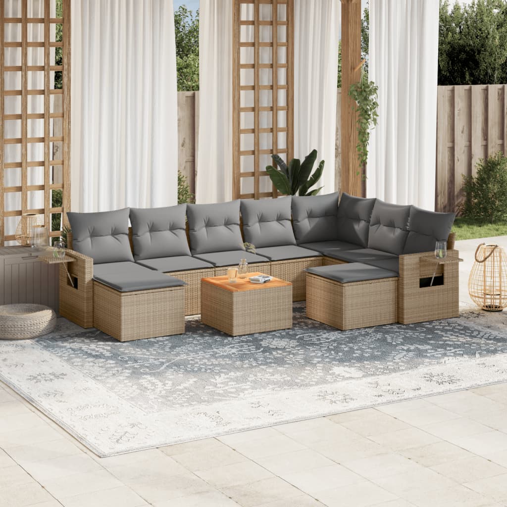 10 részes bézs polyrattan kerti ülőgarnitúra párnával