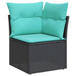 9 db fekete polyrattan kerti kanapégarnitúra párnákkal 7