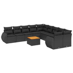 11 részes fekete polyrattan kerti ülőgarnitúra párnákkal 2
