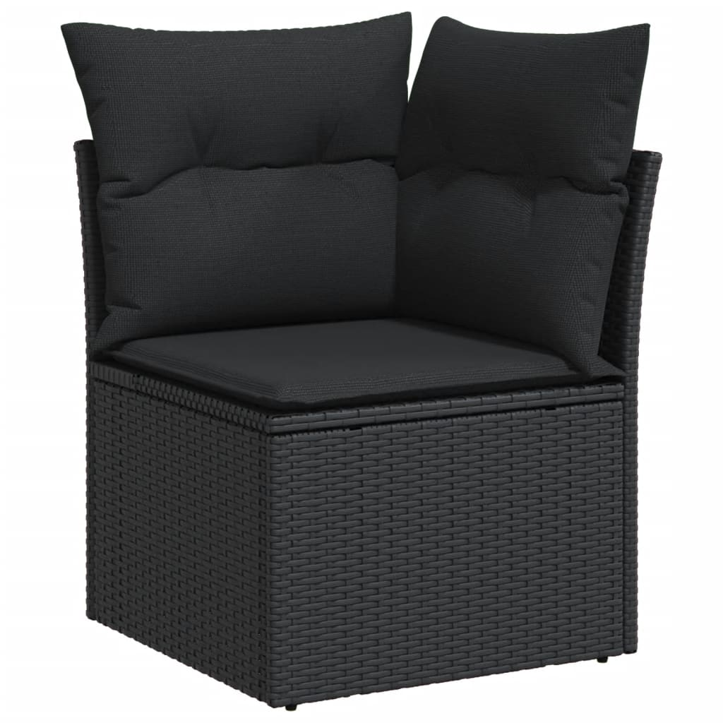 11 részes fekete polyrattan kerti ülőgarnitúra párnákkal 4