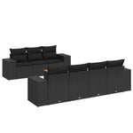 8 részes fekete polyrattan kerti ülőgarnitúra párnákkal 2