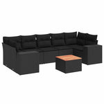 8 részes fekete polyrattan kerti ülőgarnitúra párnákkal 2