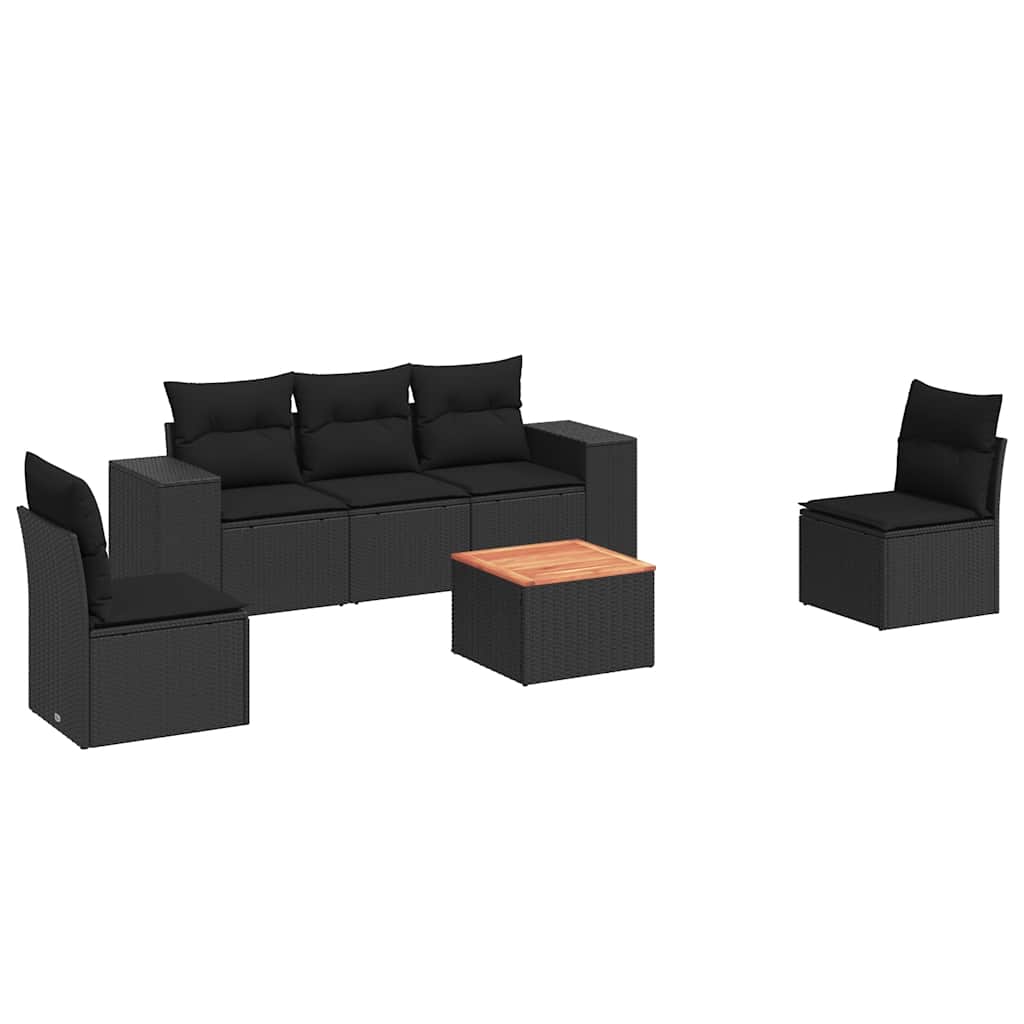 6 részes fekete polyrattan kerti ülőgarnitúra párnákkal 2