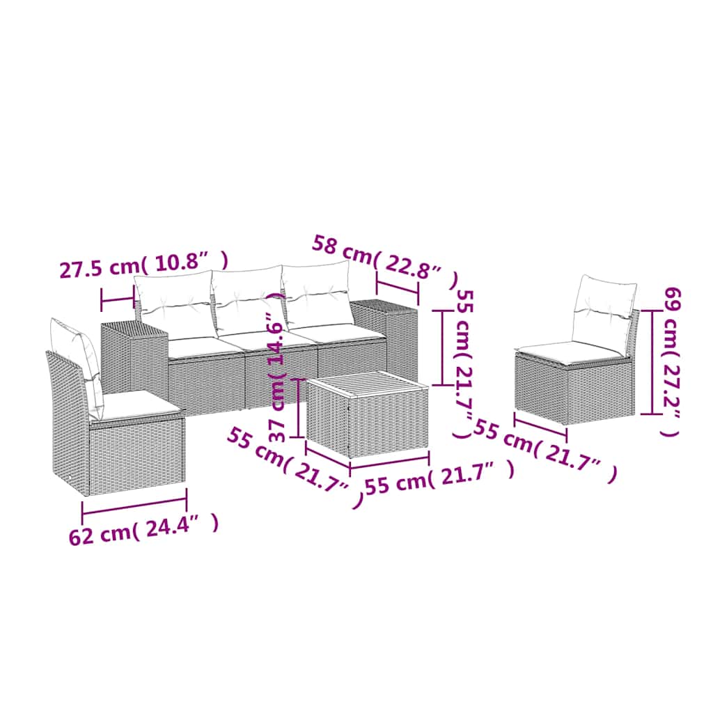 6 részes fekete polyrattan kerti ülőgarnitúra párnákkal 3