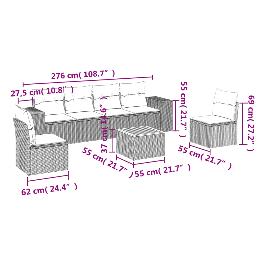 7 részes szürke polyrattan kerti ülőgarnitúra párnákkal 3