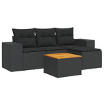 5 részes fekete polyrattan kerti kanapészett párnákkal 2