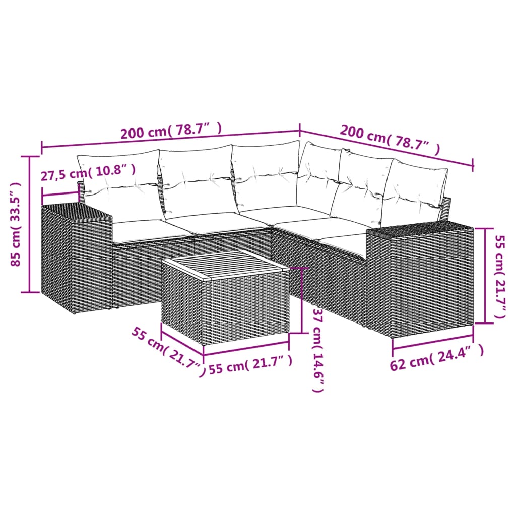 6 részes szürke polyrattan kerti ülőgarnitúra párnákkal 3