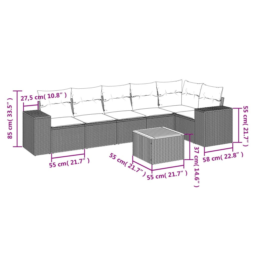 7 részes fekete polyrattan kerti ülőgarnitúra párnával 3