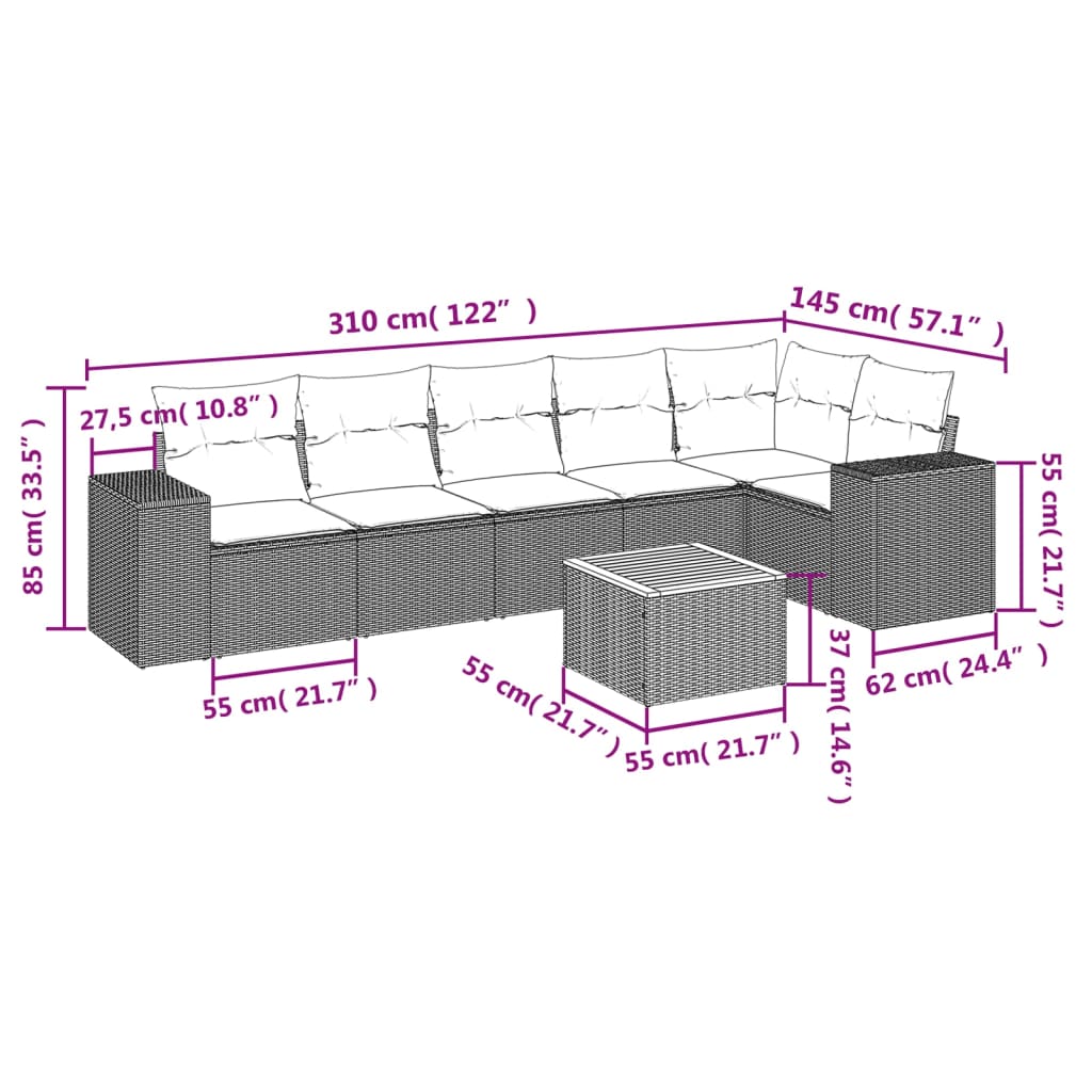 7 részes szürke polyrattan kerti ülőgarnitúra párnákkal 3