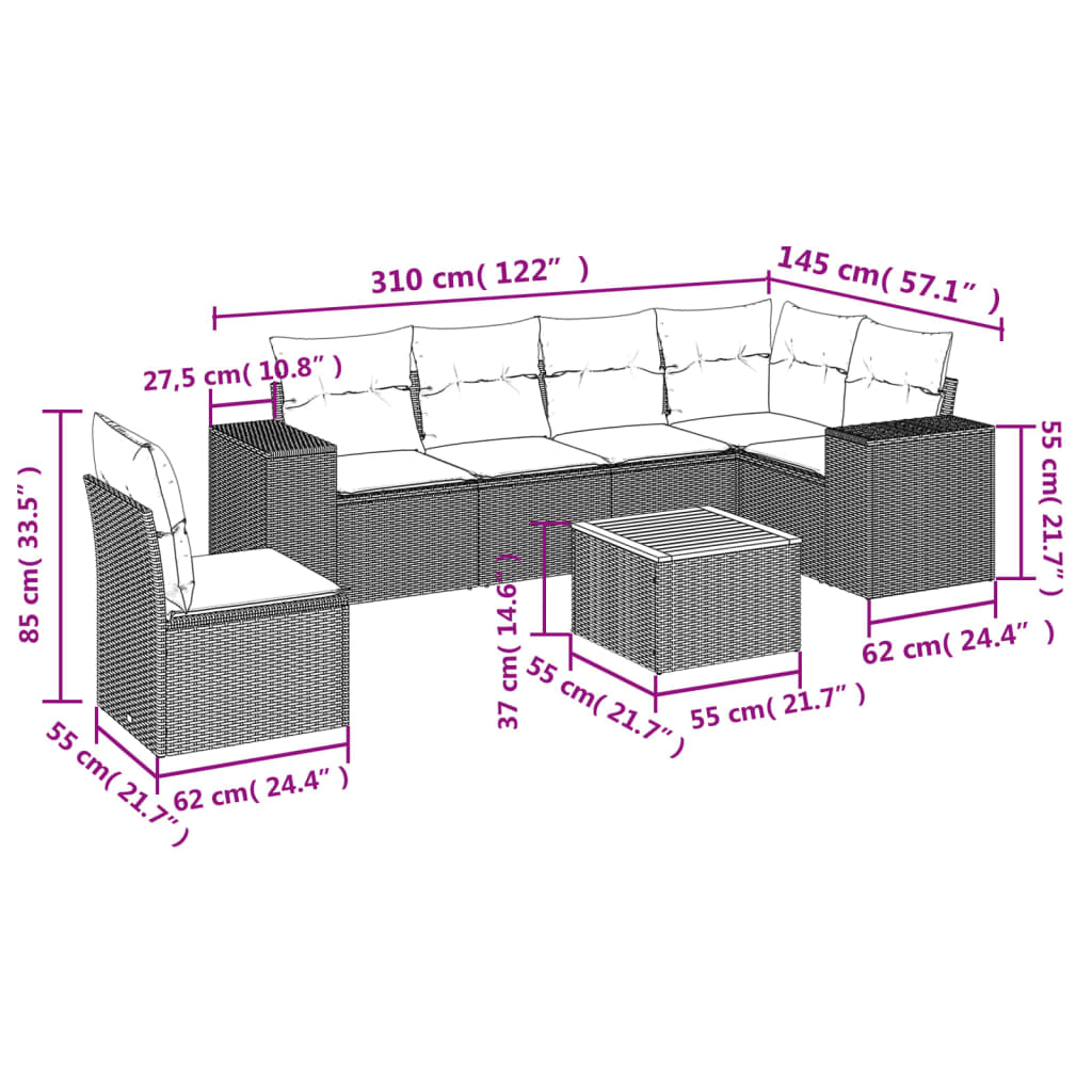7 részes szürke polyrattan kerti ülőgarnitúra párnákkal 3