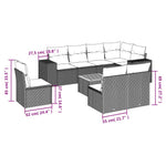 9 részes bézs polyrattan kerti ülőgarnitúra párnákkal 3