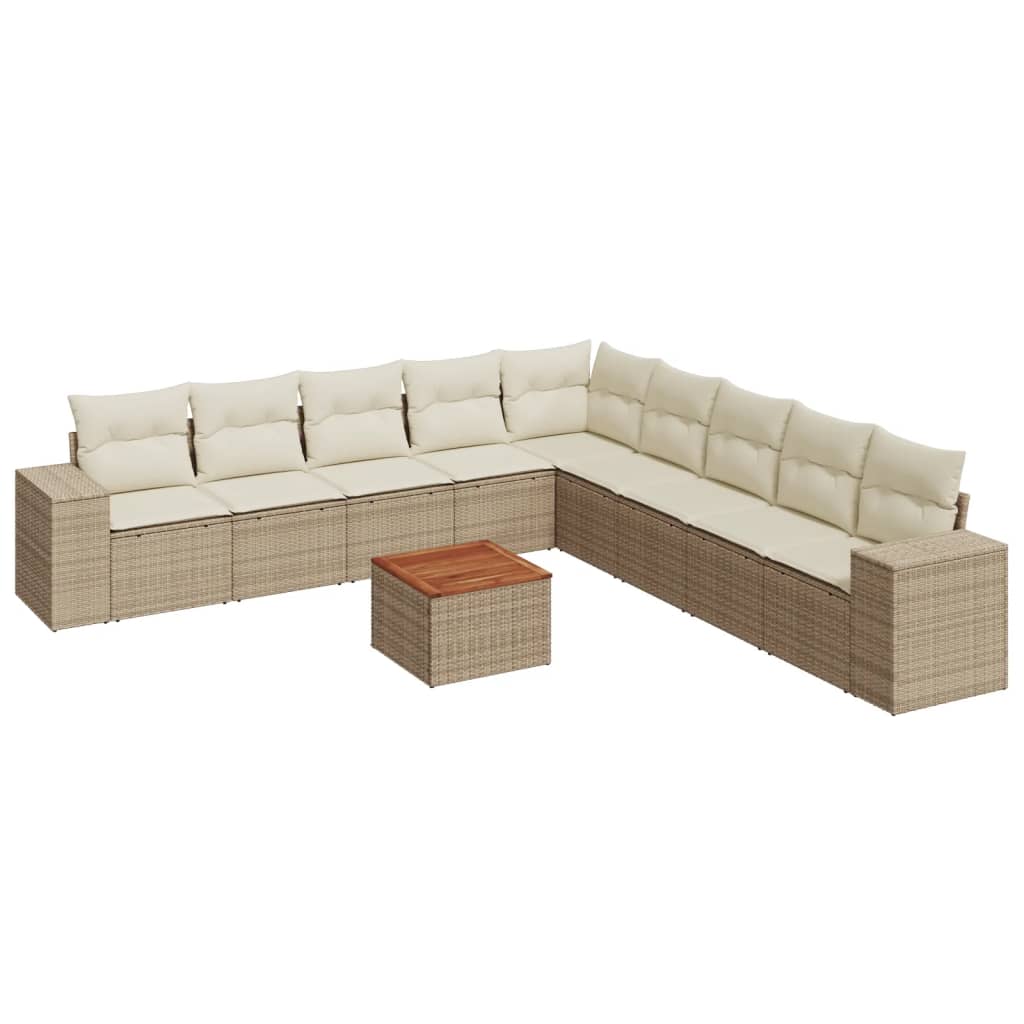 10 részes bézs polyrattan kerti ülőgarnitúra párnával 2