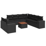 10 részes fekete polyrattan kerti ülőgarnitúra párnákkal 2