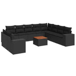 11 részes fekete polyrattan kerti ülőgarnitúra párnákkal 2
