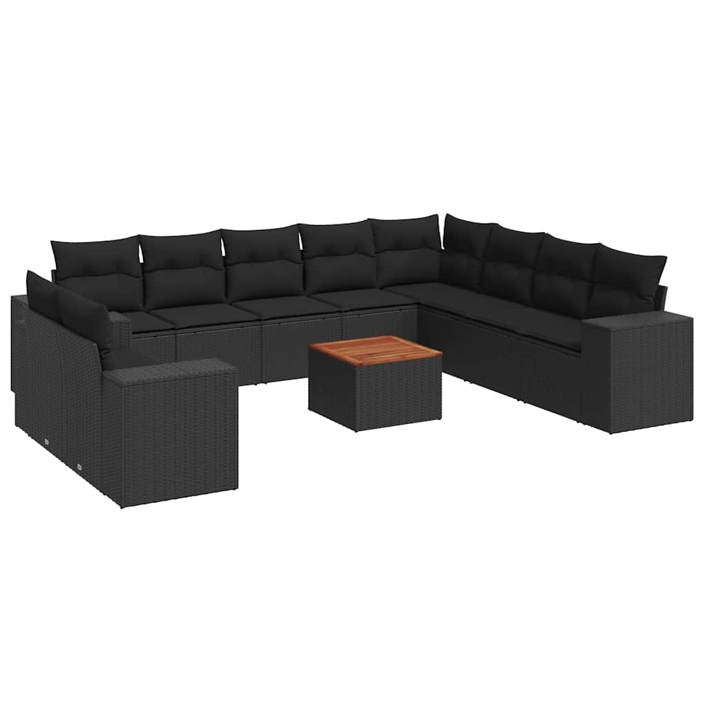 11 részes fekete polyrattan kerti ülőgarnitúra párnákkal 2