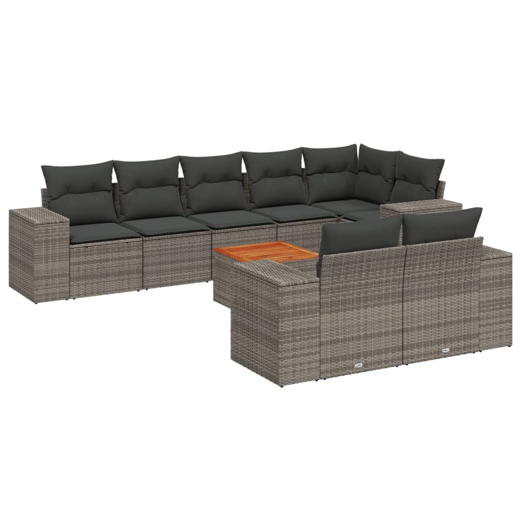 9 részes szürke polyrattan kerti ülőgarnitúra párnákkal 2