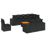 9 részes fekete polyrattan kerti ülőgarnitúra párnákkal 2