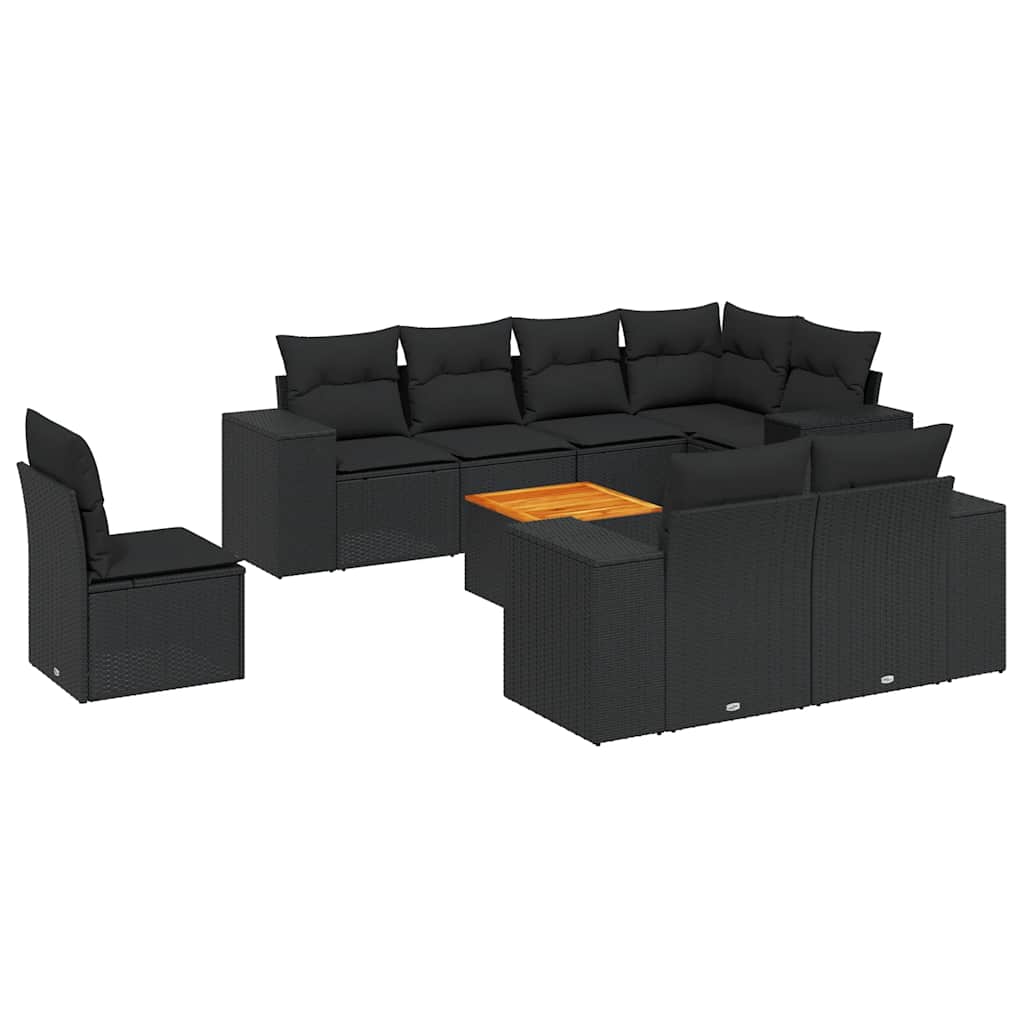 9 részes fekete polyrattan kerti ülőgarnitúra párnákkal 2