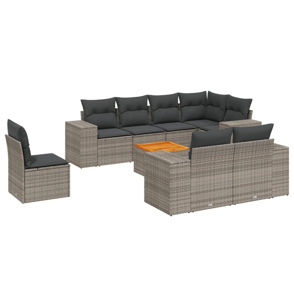 9 részes szürke polyrattan kerti ülőgarnitúra párnákkal 2