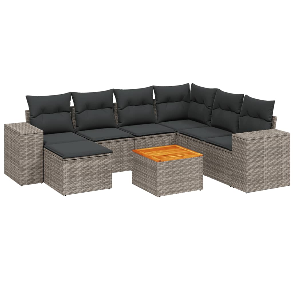 8 részes szürke polyrattan kerti ülőgarnitúra párnákkal 2