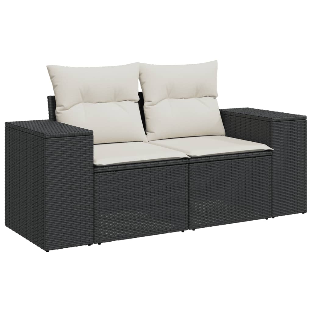 9 részes fekete polyrattan kerti ülőgarnitúra párnákkal 6