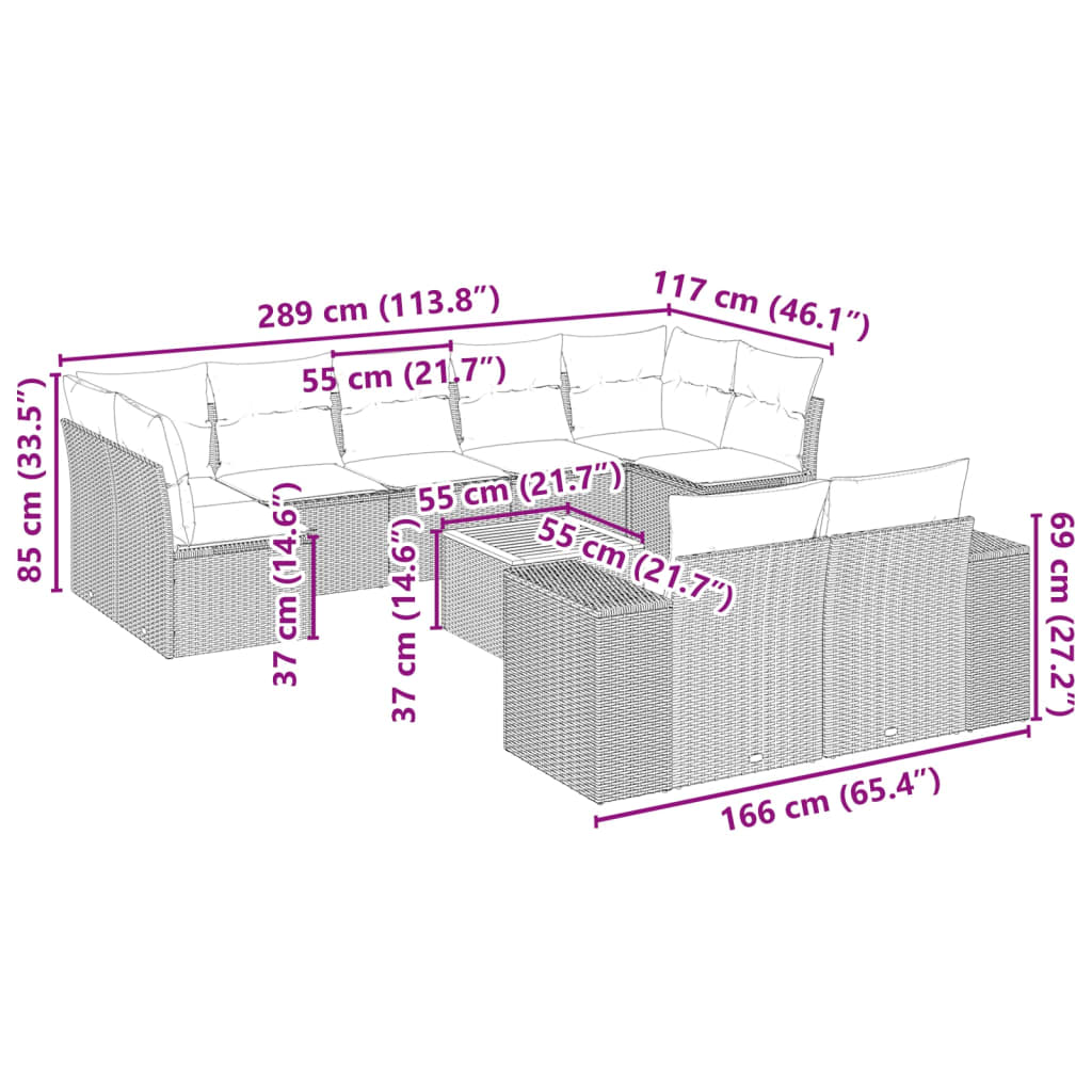 10 részes bézs polyrattan kerti ülőgarnitúra párnával 8