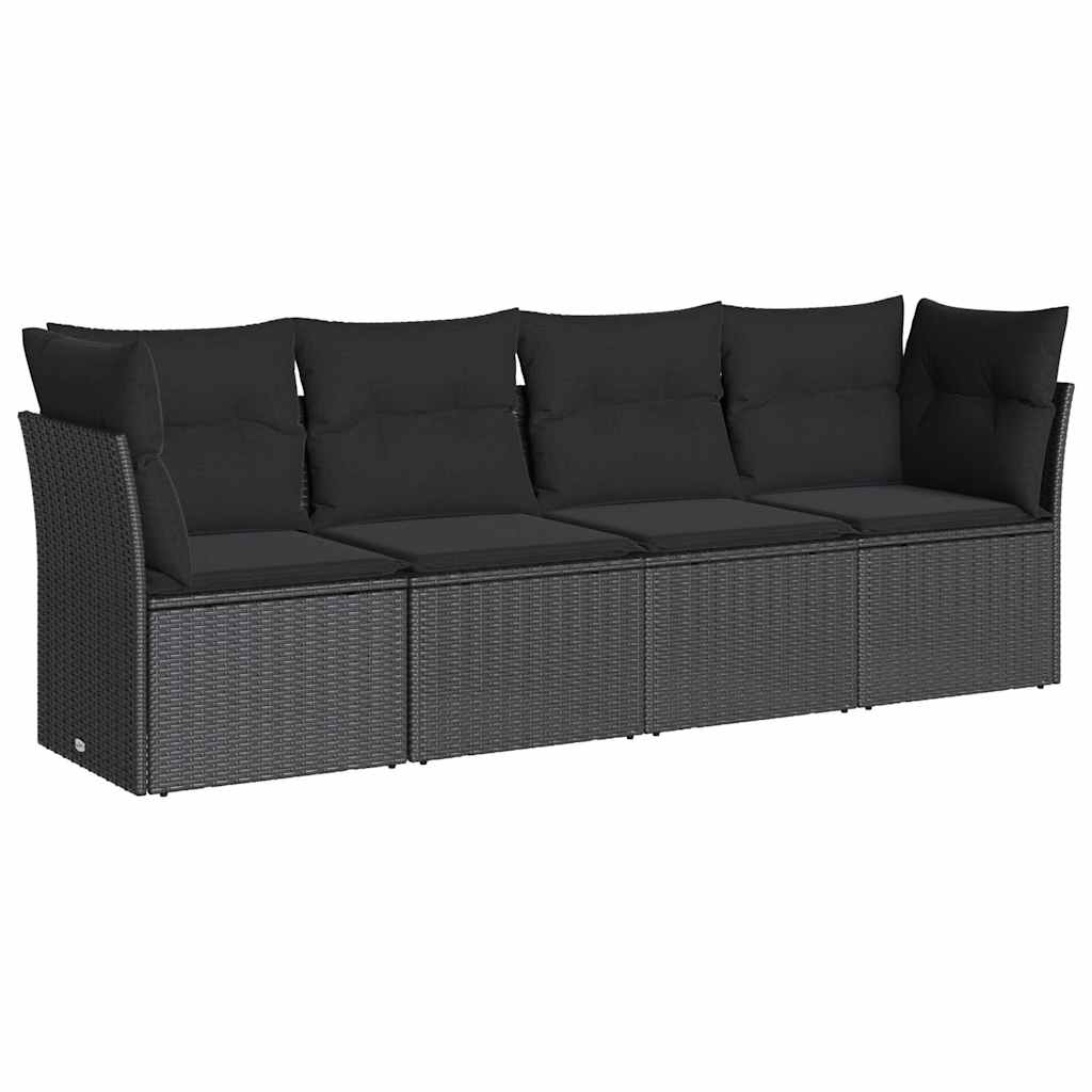4 részes fekete polyrattan kerti ülőgarnitúra párnákkal 2