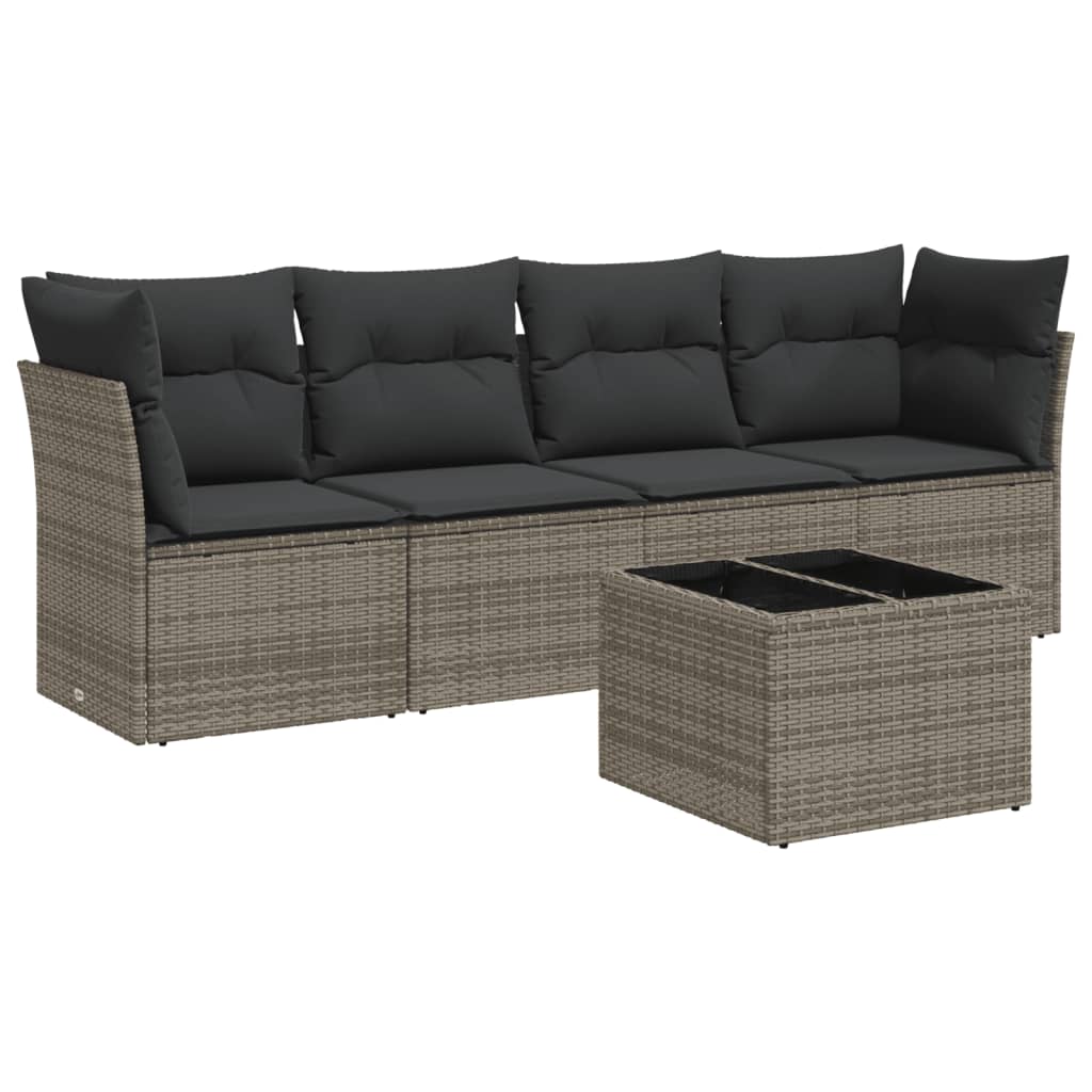 5 részes szürke polyrattan kerti ülőgarnitúra párnákkal 2