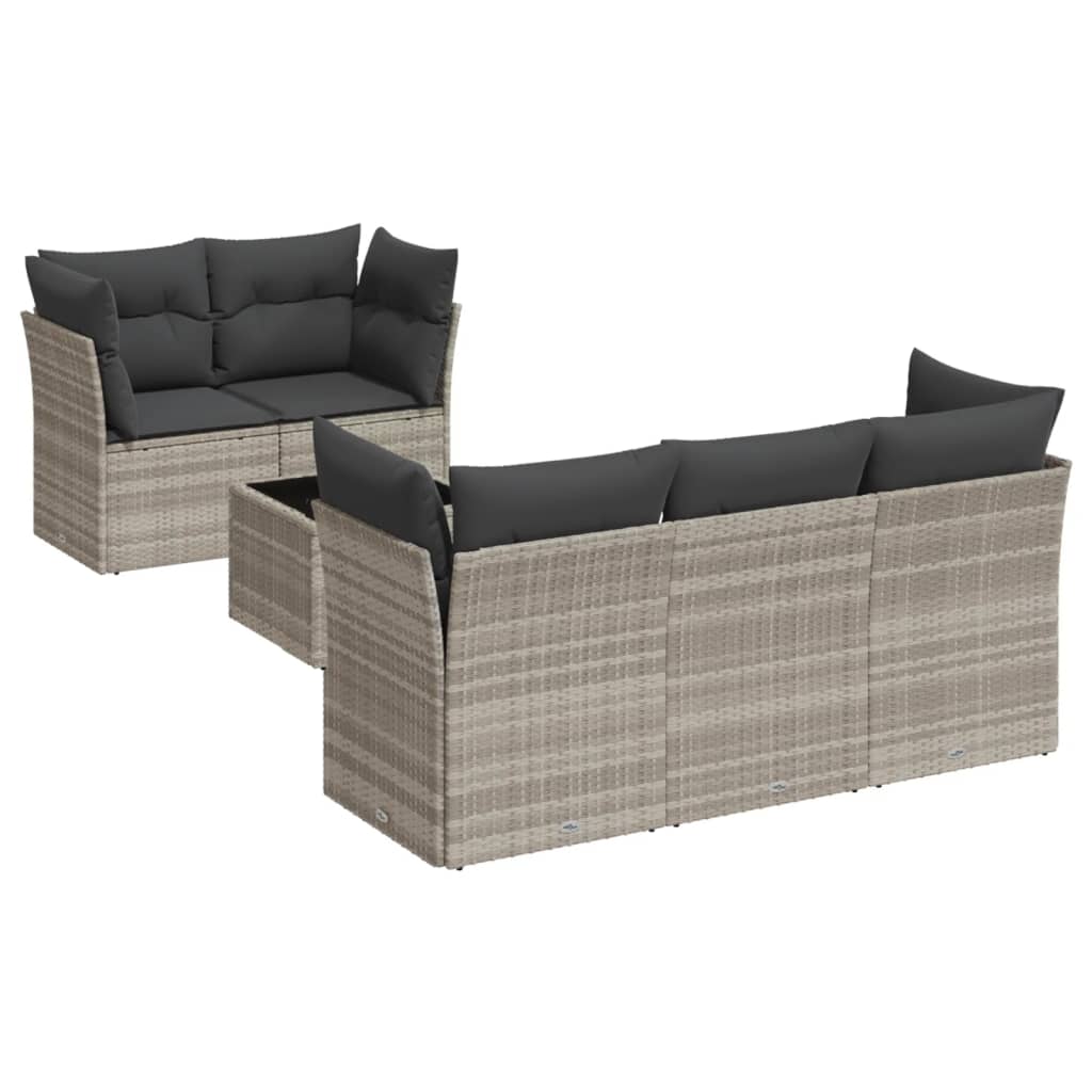 6 részes világosszürke polyrattan kerti ülőgarnitúra párnákkal 2