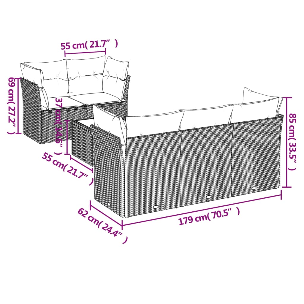 6 részes világosszürke polyrattan kerti ülőgarnitúra párnákkal 3