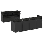 8 részes fekete polyrattan kerti ülőgarnitúra párnákkal 2