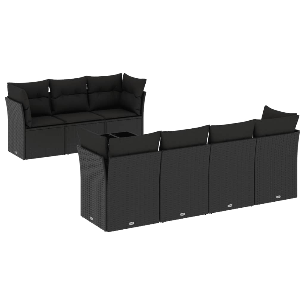8 részes fekete polyrattan kerti ülőgarnitúra párnákkal 2