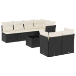 8 részes fekete polyrattan kerti ülőgarnitúra párnákkal 2