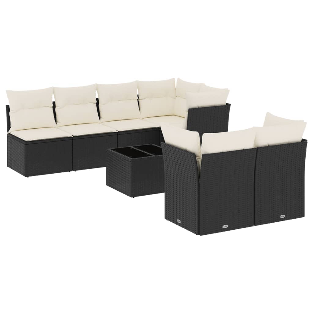 8 részes fekete polyrattan kerti ülőgarnitúra párnákkal 2