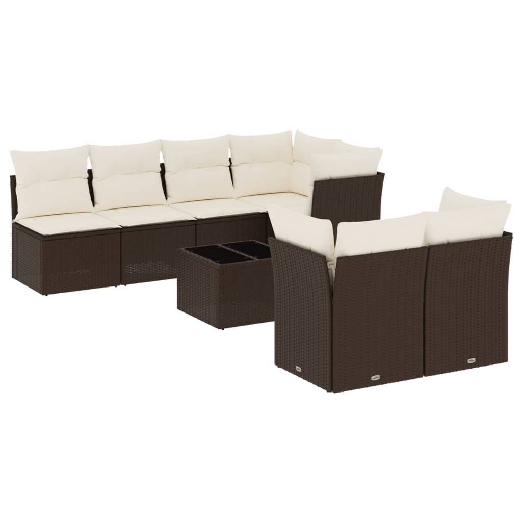 8 részes barna polyrattan kerti ülőgarnitúra párnákkal 2