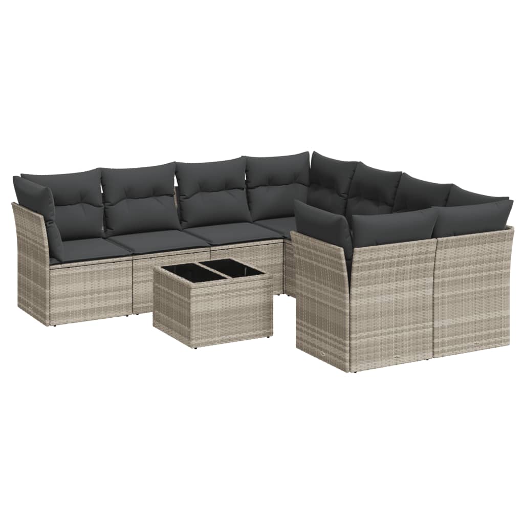 9 részes világosszürke polyrattan kerti ülőgarnitúra párnával 2