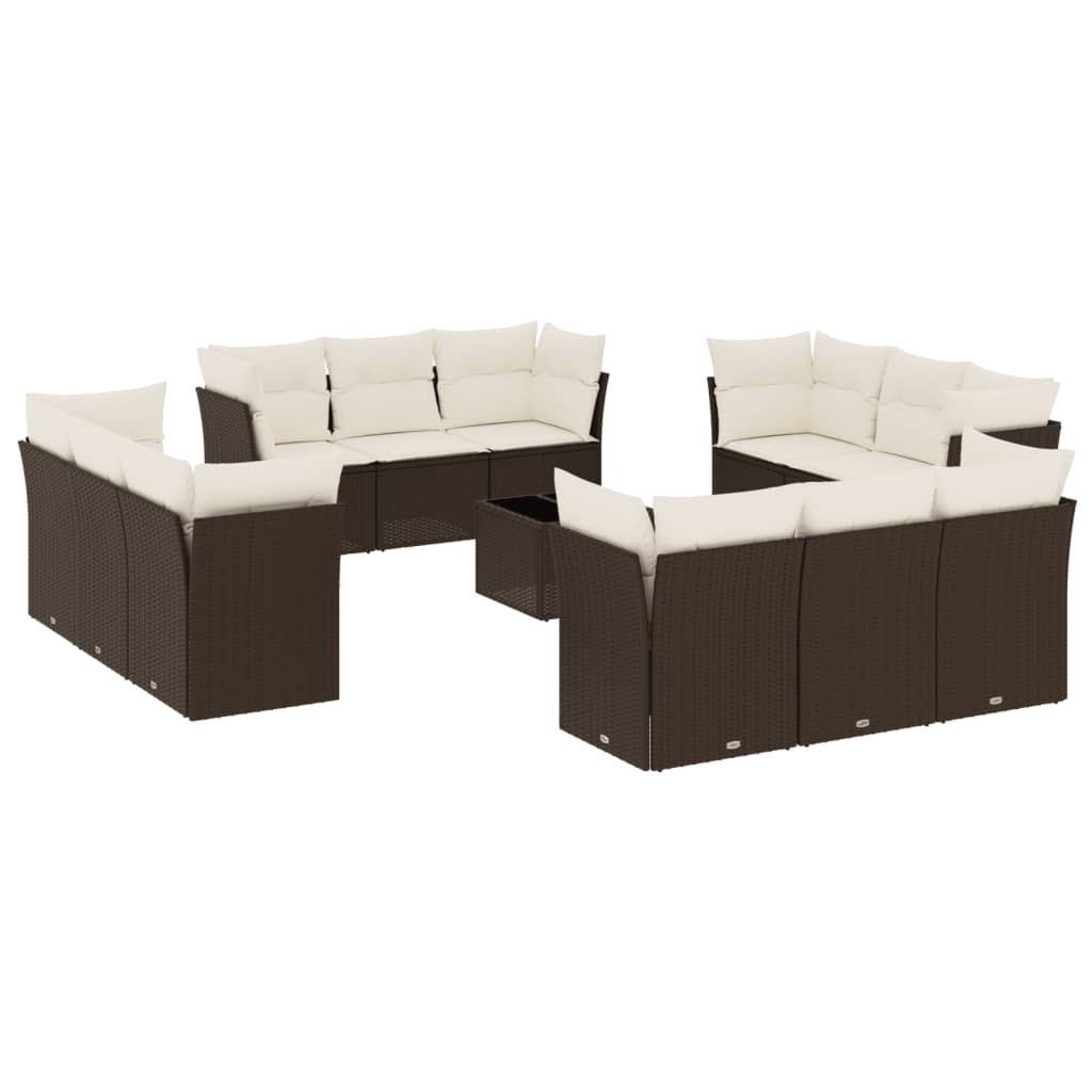 13 részes barna polyrattan kerti ülőgarnitúra párnákkal 2