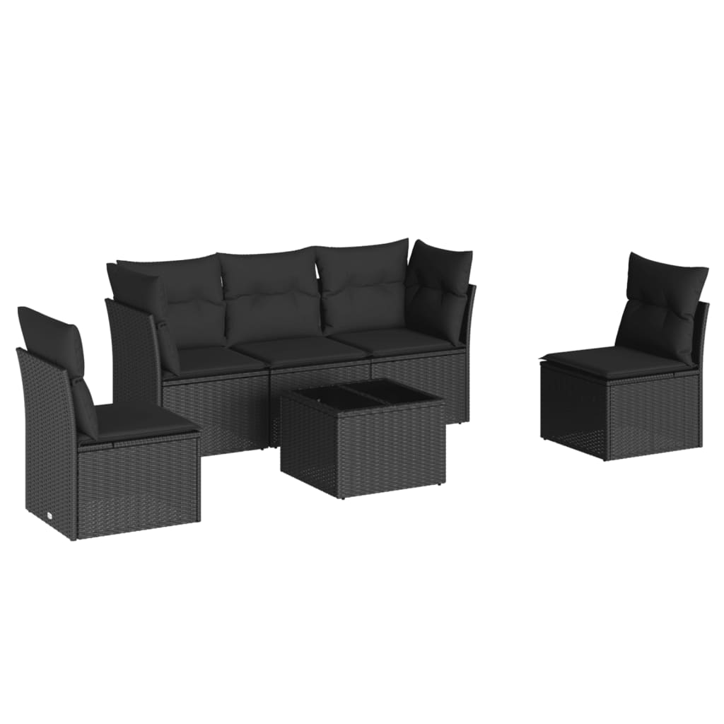 6 részes fekete polyrattan kerti ülőgarnitúra párnákkal 2