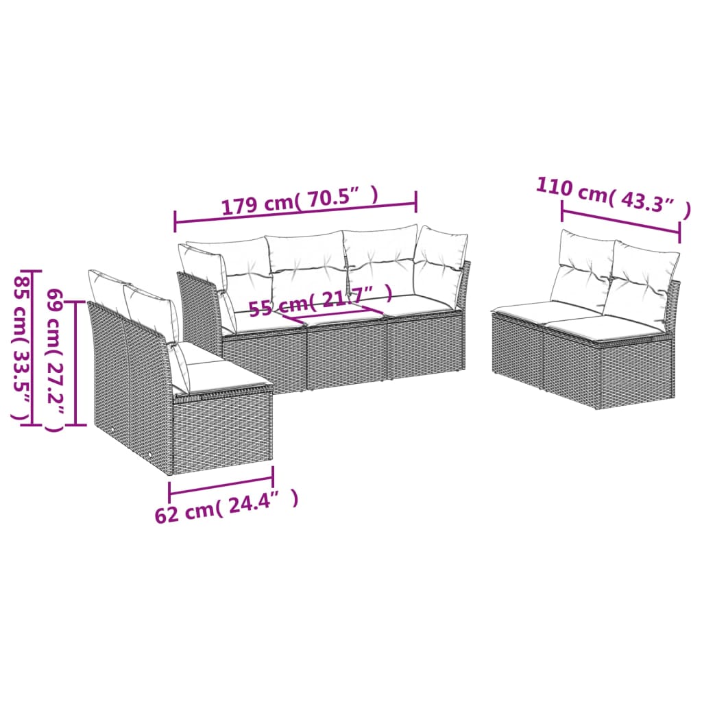7 részes barna polyrattan kerti ülőgarnitúra párnákkal 3