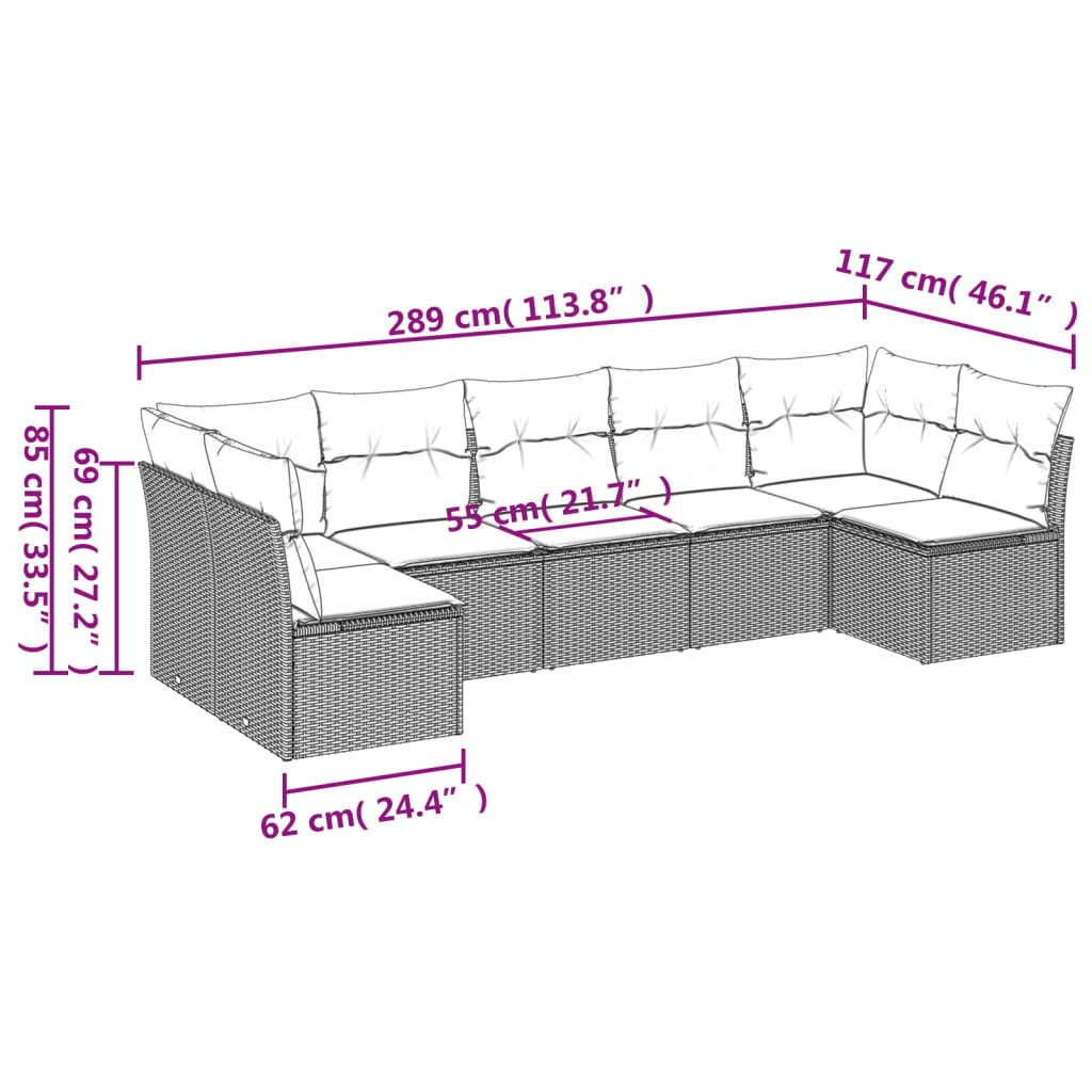 7 részes fekete polyrattan kerti ülőgarnitúra párnával 3