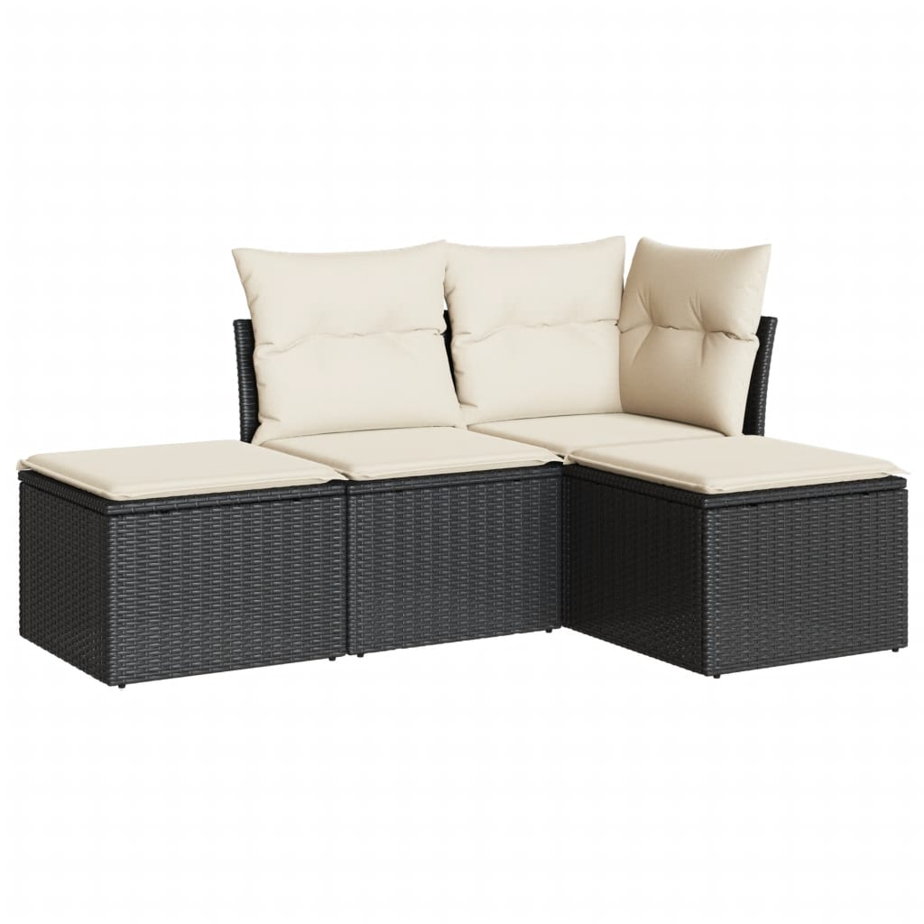 4 részes fekete polyrattan kerti ülőgarnitúra párnákkal 2