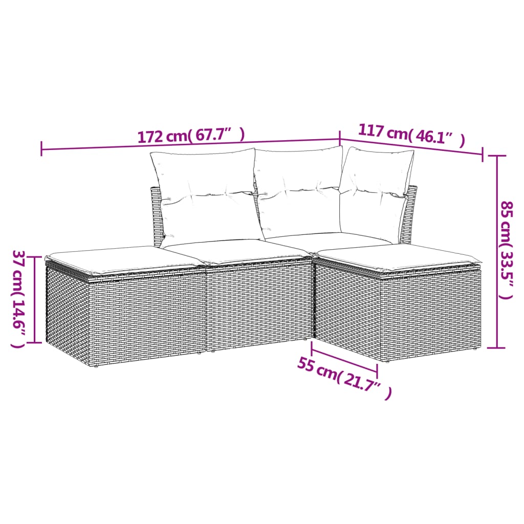 4 részes bézs polyrattan kerti ülőgarnitúra párnákkal 3