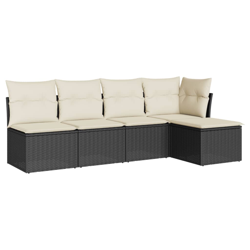 5 részes fekete polyrattan kerti kanapészett párnákkal 2