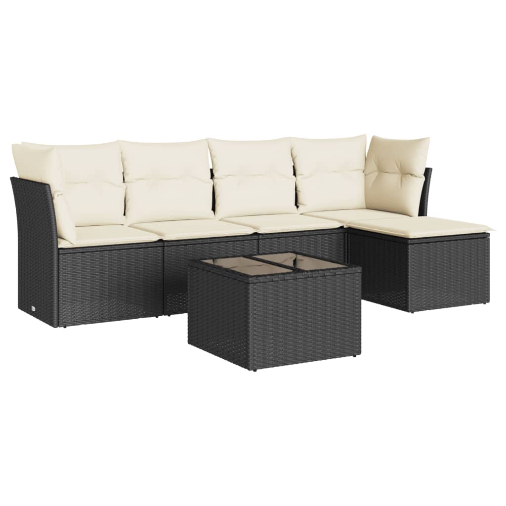 6 részes fekete polyrattan kerti ülőgarnitúra párnákkal 2