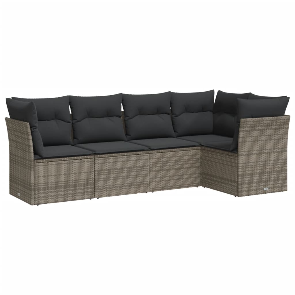 5 részes szürke polyrattan kerti ülőgarnitúra párnákkal 2
