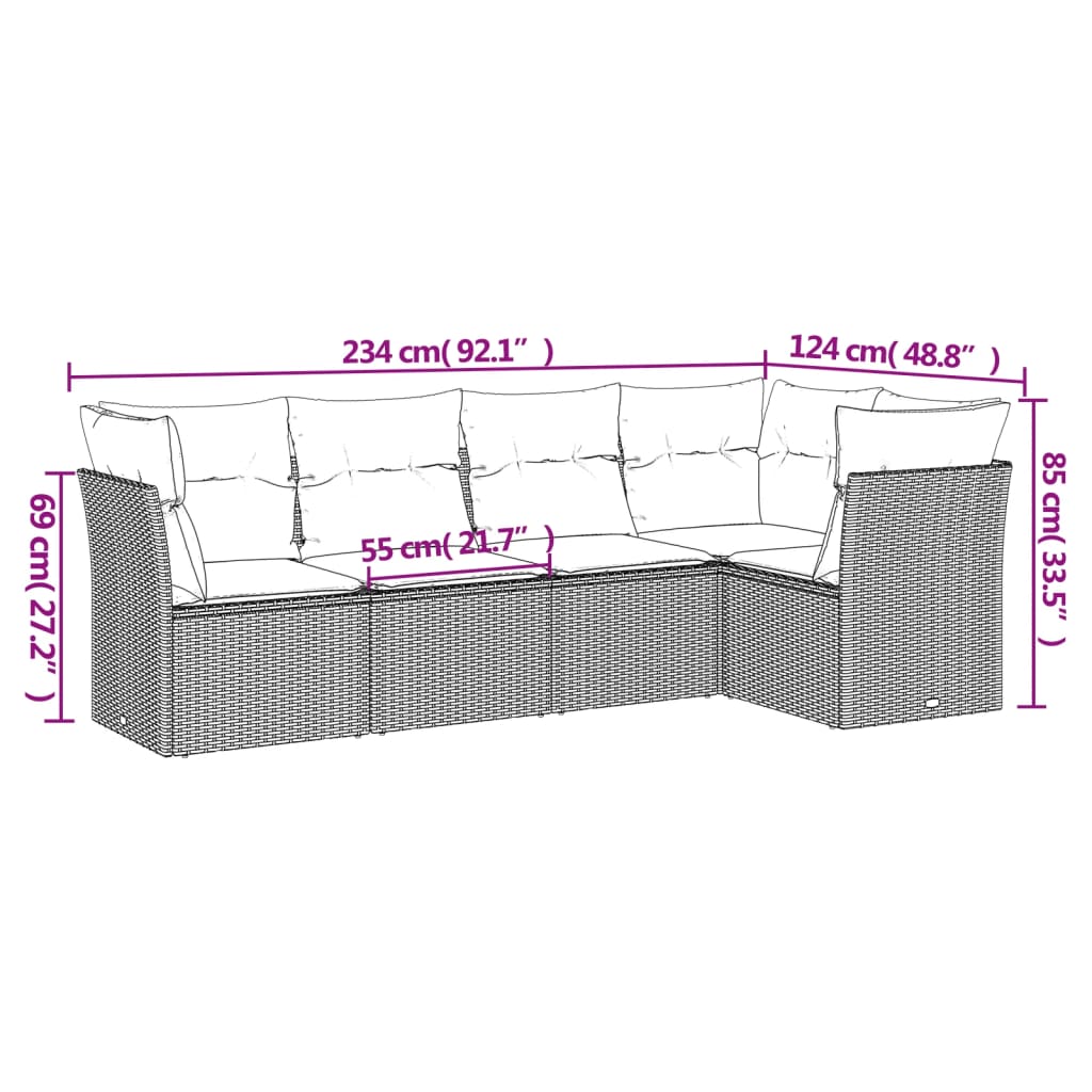 5 részes szürke polyrattan kerti ülőgarnitúra párnákkal 3