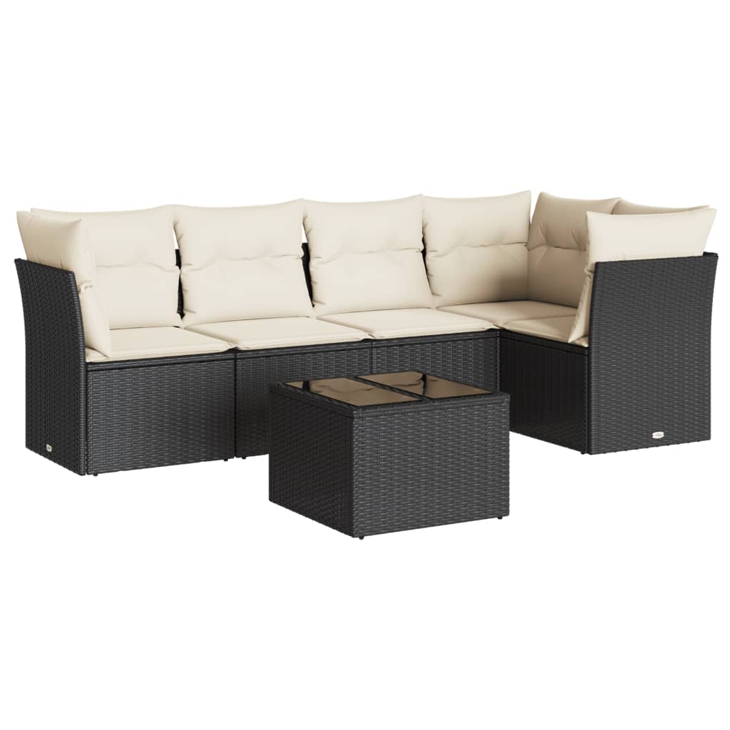 6 részes fekete polyrattan kerti ülőgarnitúra párnákkal 2