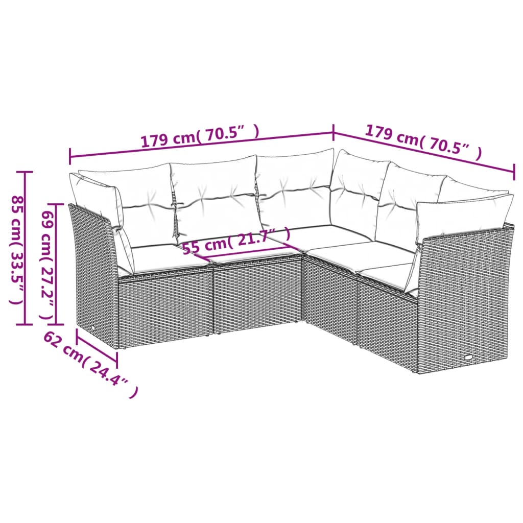 5 részes bézs polyrattan kerti ülőgarnitúra párnákkal 3